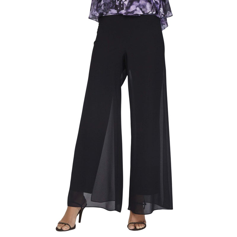 Alex Evenings Women's Wide Leg Chiffon Dress Pant for Mother of the Bride, Elegant Party Outfit (Petite and Regular Sizes), Black Georgette, XLP